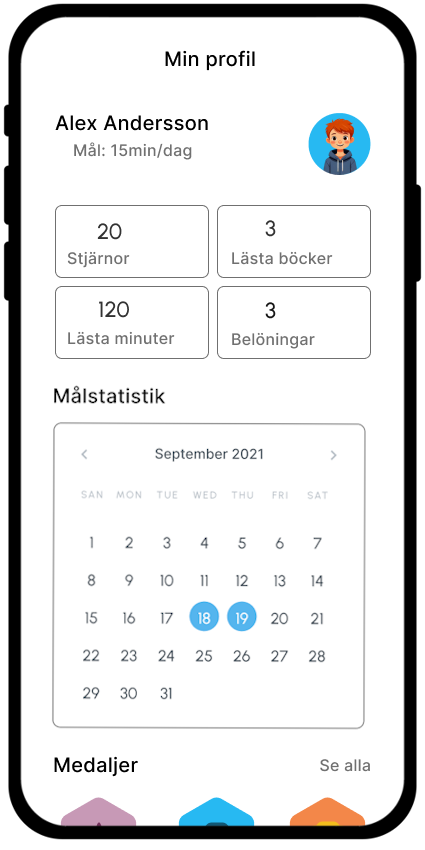 Skärmbild från Read Buddy – personlig profil